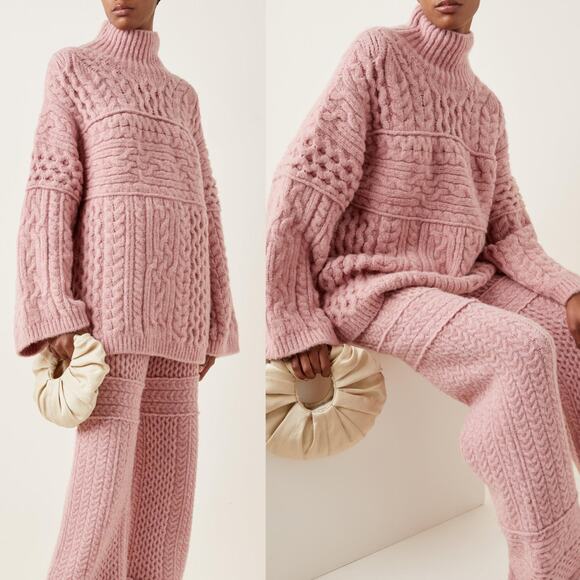 Nanushka Raw Cable-Knit Chunky Oversized Turtleneck Sweater in Pink - Picture 4 of 7